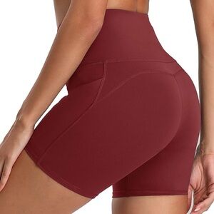 Oalka Burgundy Side Pocket Biker Shorts XS